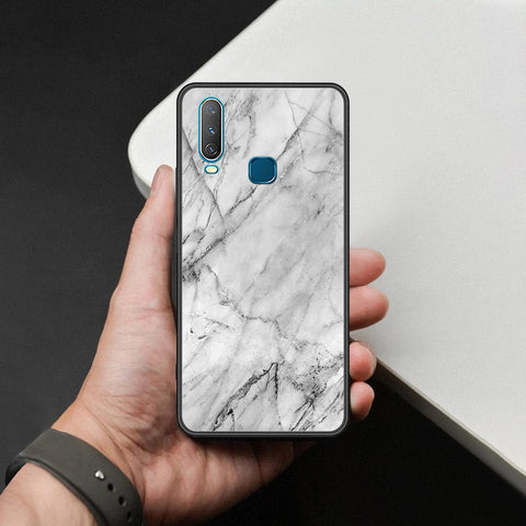 Vivo Y12 Cover - White Marble Series - HQ Ultra Shine Premium Infinity Glass Soft Silicon Borders Case