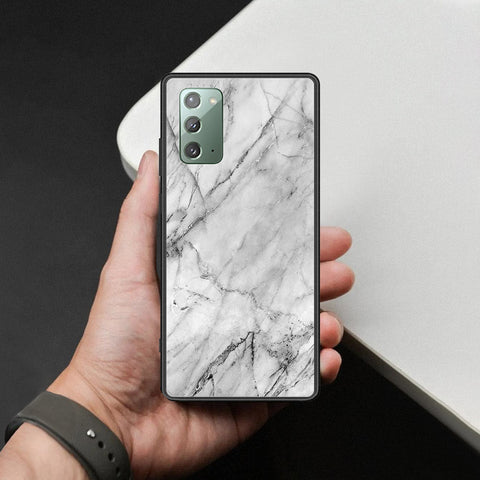 Samsung Galaxy Note 20 Cover - White Marble Series - HQ Ultra Shine Premium Infinity Glass Soft Silicon Borders Case