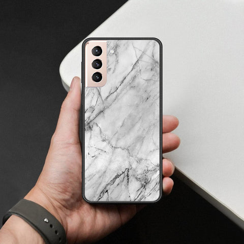 Samsung Galaxy S21 5G Cover - White Marble Series - HQ Ultra Shine Premium Infinity Glass Soft Silicon Borders Case