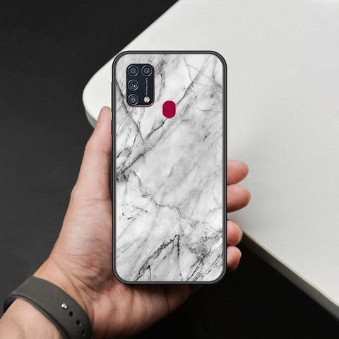 Samsung Galaxy F41 Cover - White Marble Series - HQ Ultra Shine Premium Infinity Glass Soft Silicon Borders Case