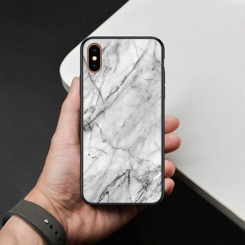 iPhone XS Max - White Marble Series - HQ Ultra Shine Premium Infinity Glass Soft Silicon Borders Case