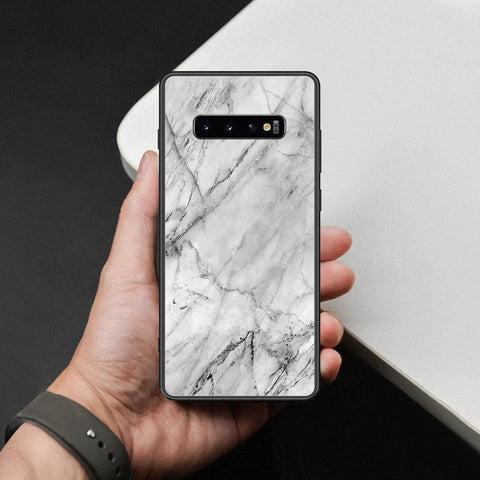 Samsung Galaxy S10 Plus Cover - White Marble Series - HQ Ultra Shine Premium Infinity Glass Soft Silicon Borders Case