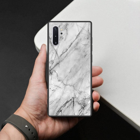 Samsung Galaxy Note 10 Plus Cover - White Marble Series - HQ Ultra Shine Premium Infinity Glass Soft Silicon Borders Case