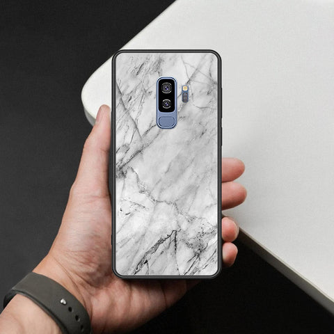 Samsung Galaxy S9 Plus Cover - White Marble Series - HQ Ultra Shine Premium Infinity Glass Soft Silicon Borders Case