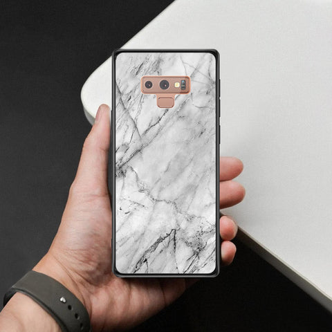 Samsung Galaxy Note 9 Cover - White Marble Series - HQ Ultra Shine Premium Infinity Glass Soft Silicon Borders Case