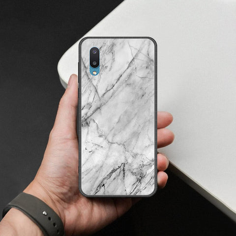 Samsung Galaxy A02 Cover - White Marble Series - HQ Ultra Shine Premium Infinity Glass Soft Silicon Borders Case
