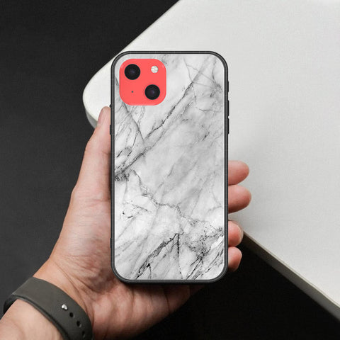 iPhone 13 Mini Cover - White Marble Series - HQ Ultra Shine Premium Infinity Glass Soft Silicon Borders Case