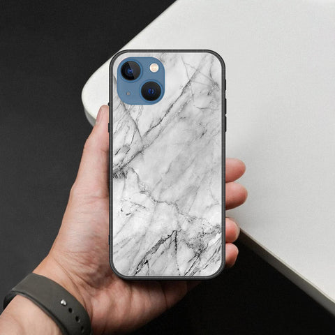 iPhone 13 Cover - White Marble Series - HQ Ultra Shine Premium Infinity Glass Soft Silicon Borders Case