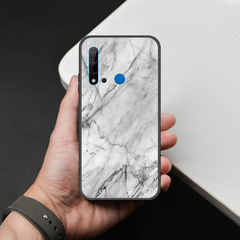Huawei P20 Lite 2019 Cover - White Marble Series - HQ Ultra Shine Premium Infinity Glass Soft Silicon Borders Case