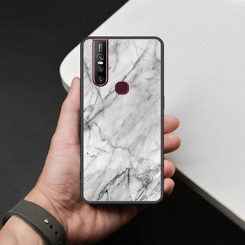 Vivo V15 Cover - White Marble Series - HQ Ultra Shine Premium Infinity Glass Soft Silicon Borders Case