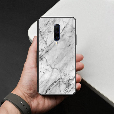 OnePlus 7 Pro Cover - White Marble Series - HQ Ultra Shine Premium Infinity Glass Soft Silicon Borders Case