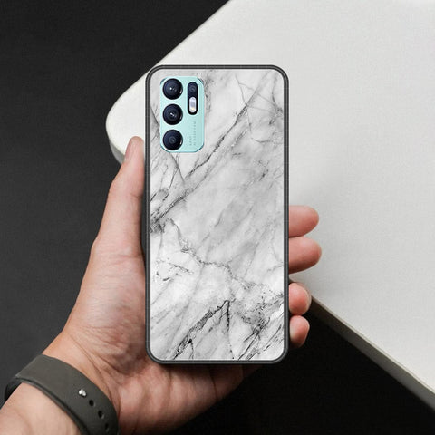 Oppo Reno 6 Cover - White Marble Series - HQ Ultra Shine Premium Infinity Glass Soft Silicon Borders Case