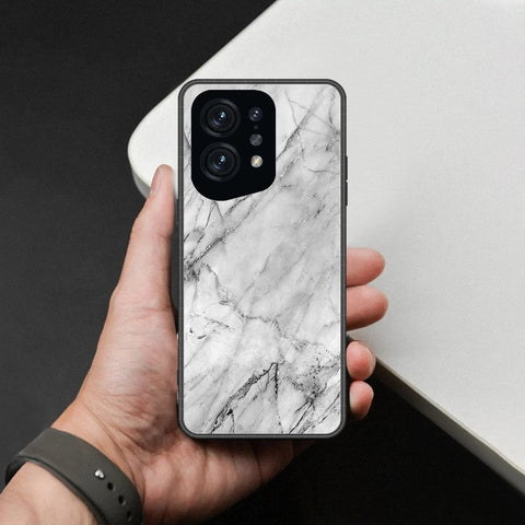 Oppo Find X5 Cover - White Marble Series - HQ Ultra Shine Premium Infinity Glass Soft Silicon Borders Case