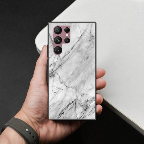 Samsung Galaxy S22 Ultra 5G Cover - White Marble Series - HQ Ultra Shine Premium Infinity Glass Soft Silicon Borders Case