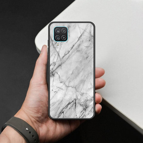 Samsung Galaxy A12 Nacho Cover - White Marble Series - HQ Ultra Shine Premium Infinity Glass Soft Silicon Borders Case