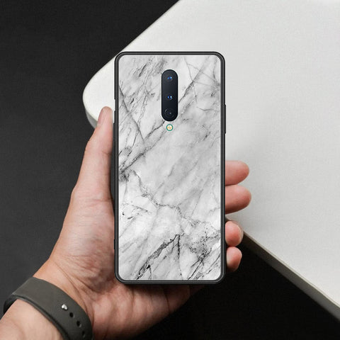 OnePlus 8 Cover - White Marble Series - HQ Ultra Shine Premium Infinity Glass Soft Silicon Borders Case