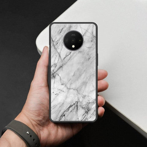 OnePlus 7T Cover - White Marble Series - HQ Ultra Shine Premium Infinity Glass Soft Silicon Borders Case