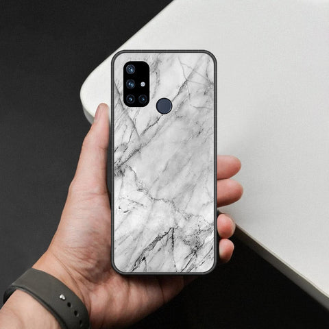OnePlus Nord N10 Cover - White Marble Series - HQ Ultra Shine Premium Infinity Glass Soft Silicon Borders Case