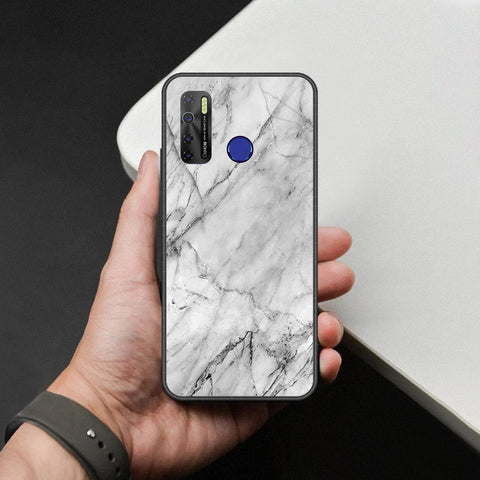 Tecno Camon 15 Cover - White Marble Series - HQ Ultra Shine Premium Infinity Glass Soft Silicon Borders Case