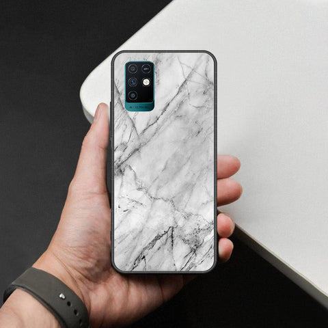 Infinix Note 10 Cover - White Marble Series - HQ Ultra Shine Premium Infinity Glass Soft Silicon Borders Case