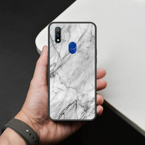 Realme 3 Pro Cover - White Marble Series - HQ Ultra Shine Premium Infinity Glass Soft Silicon Borders Case