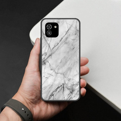 Samsung Galaxy A03 Cover - White Marble Series - HQ Ultra Shine Premium Infinity Glass Soft Silicon Borders Case
