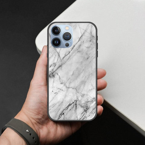 iPhone 14 Pro Cover - White Marble Series - HQ Ultra Shine Premium Infinity Glass Soft Silicon Borders Case