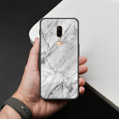 OnePlus 6 Cover - White Marble Series - HQ Ultra Shine Premium Infinity Glass Soft Silicon Borders Case