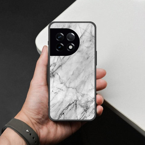 OnePlus 11 Cover - White Marble Series - HQ Ultra Shine Premium Infinity Glass Soft Silicon Borders Case