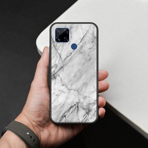 Realme C15 Cover - White Marble Series - HQ Ultra Shine Premium Infinity Glass Soft Silicon Borders Case
