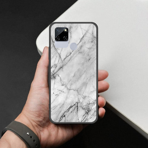 Realme C12 Cover - White Marble Series - HQ Ultra Shine Premium Infinity Glass Soft Silicon Borders Case