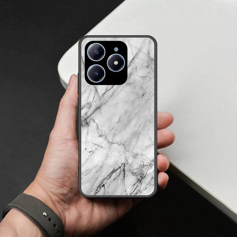Realme Narzo N61 Cover - White Marble Series - HQ Ultra Shine Premium Infinity Glass Soft Silicon Borders Case