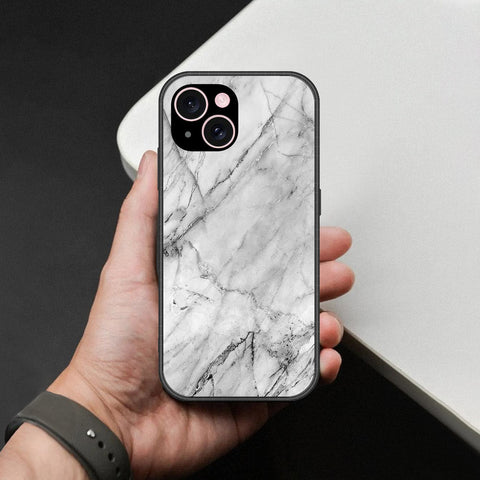 iPhone 15 Cover - White Marble Series - HQ Ultra Shine Premium Infinity Glass Soft Silicon Borders Case