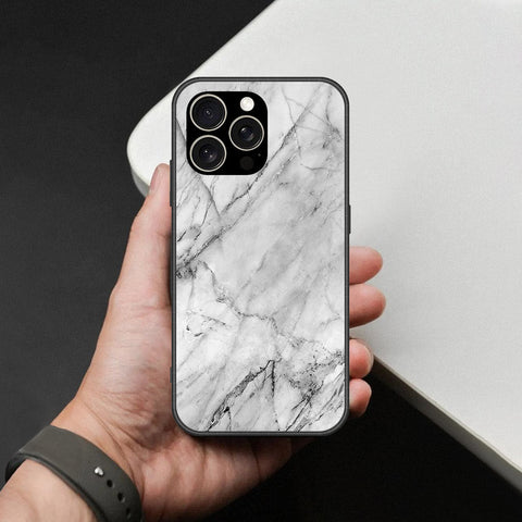 IPhone 15 Pro Cover - White Marble Series - HQ Ultra Shine Premium Infinity Glass Soft Silicon Borders Case
