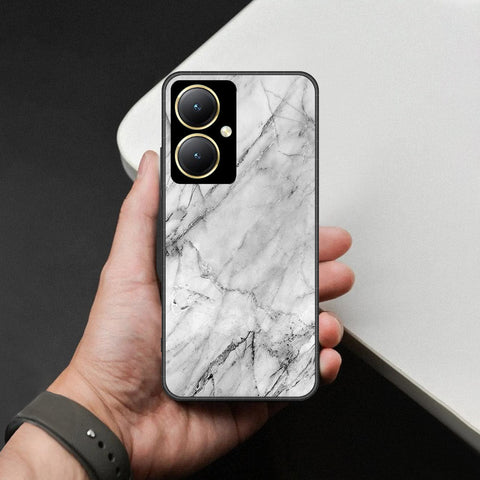 Vivo Y35m Plus Cover - White Marble Series - HQ Ultra Shine Premium Infinity Glass Soft Silicon Borders Case
