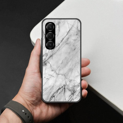 Infinix Hot 60 Cover - White Marble Series - HQ Ultra Shine Premium Infinity Glass Soft Silicon Borders Case
