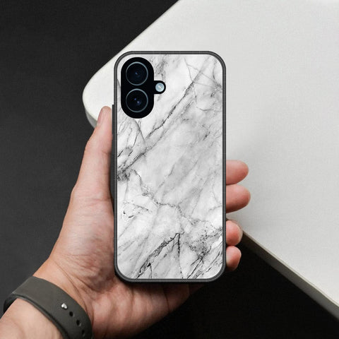 iPhone 18 - White Marble Series - HQ Ultra Shine Premium Infinity Glass Soft Silicon Borders Case