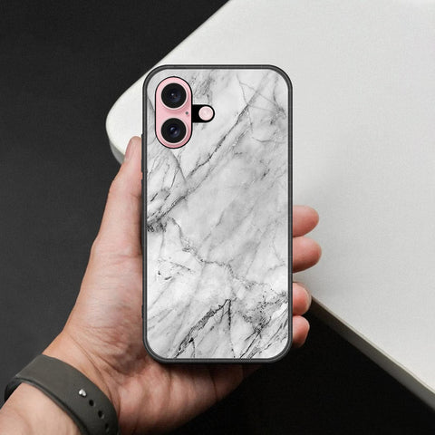 iPhone 16 - White Marble Series - HQ Ultra Shine Premium Infinity Glass Soft Silicon Borders Case