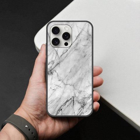 iPhone 16 Pro Max - White Marble Series - HQ Ultra Shine Premium Infinity Glass Soft Silicon Borders Case