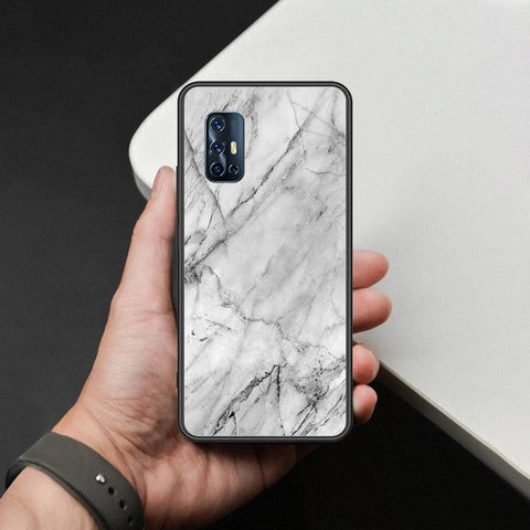 Vivo V17 Cover - White Marble Series - HQ Ultra Shine Premium Infinity Glass Soft Silicon Borders Case