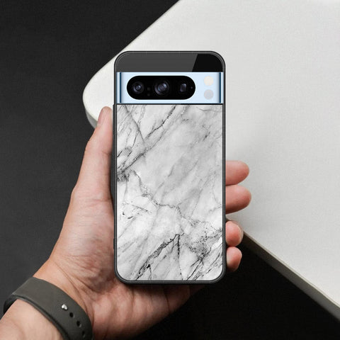 Google Pixel 8 Pro Cover - White Marble Series - HQ Ultra Shine Premium Infinity Glass Soft Silicon Borders Case