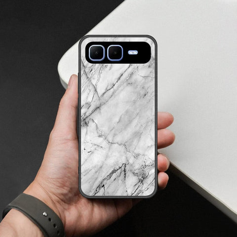 Infinix Smart 10 Plus Cover - White Marble Series - HQ Ultra Shine Premium Infinity Glass Soft Silicon Borders Case