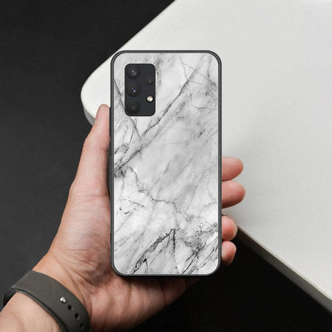 Samsung Galaxy A32 Cover - White Marble Series - HQ Ultra Shine Premium Infinity Glass Soft Silicon Borders Case