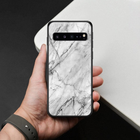 Samsung Galaxy S10 5G Cover - White Marble Series - HQ Ultra Shine Premium Infinity Glass Soft Silicon Borders Case