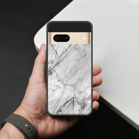 Google Pixel 7 Cover - White Marble Series - HQ Ultra Shine Premium Infinity Glass Soft Silicon Borders Case