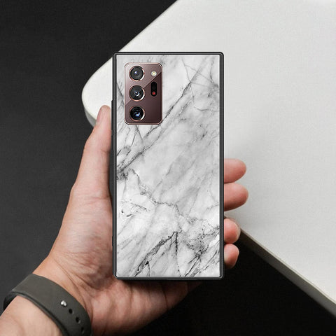 Samsung Galaxy Note 20 Ultra Cover - White Marble Series - HQ Ultra Shine Premium Infinity Glass Soft Silicon Borders Case