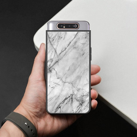 Samsung Galaxy A80 Cover - White Marble Series - HQ Ultra Shine Premium Infinity Glass Soft Silicon Borders Case