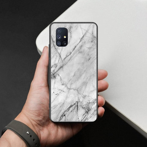 Samsung Galaxy M51 Cover - White Marble Series - HQ Ultra Shine Premium Infinity Glass Soft Silicon Borders Case