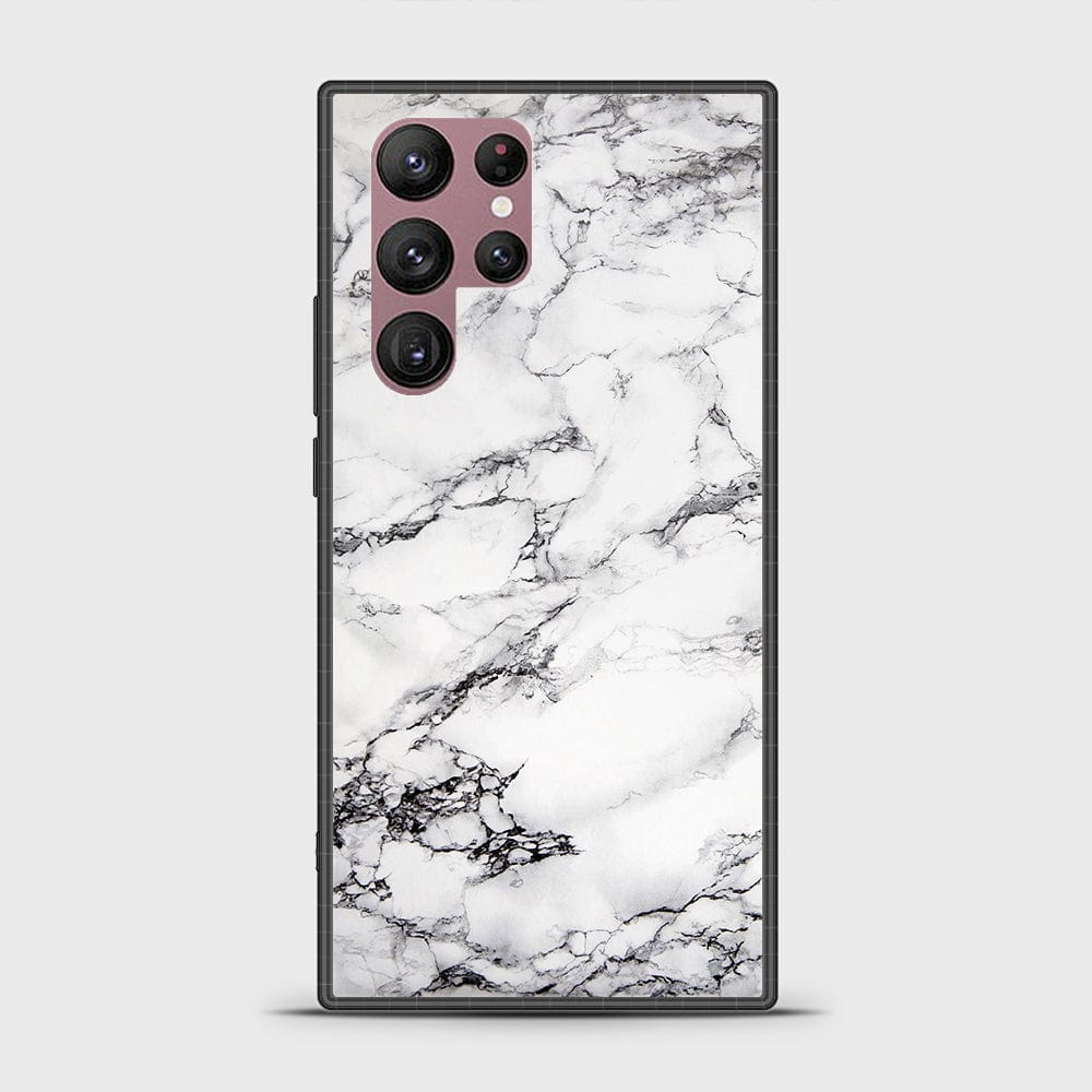 Samsung Galaxy S22 Ultra 5G Cover - White Marble Series - D35 - HQ Ultra Shine Premium Infinity Glass Soft Silicon Borders Case ( Fast Delivery )