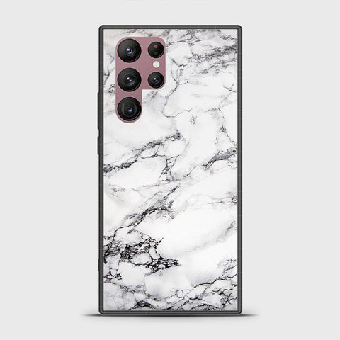 Samsung Galaxy S22 Ultra 5G Cover - White Marble Series - D35 - HQ Ultra Shine Premium Infinity Glass Soft Silicon Borders Case ( Fast Delivery )